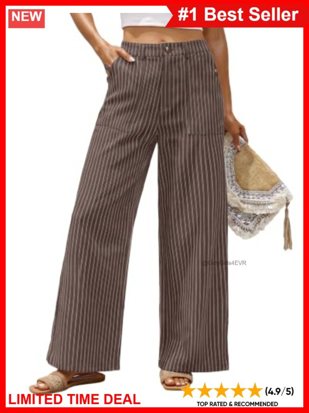 Cotton Linen Wide Leg Palazzo Pants High Waist Casual Work Trousers